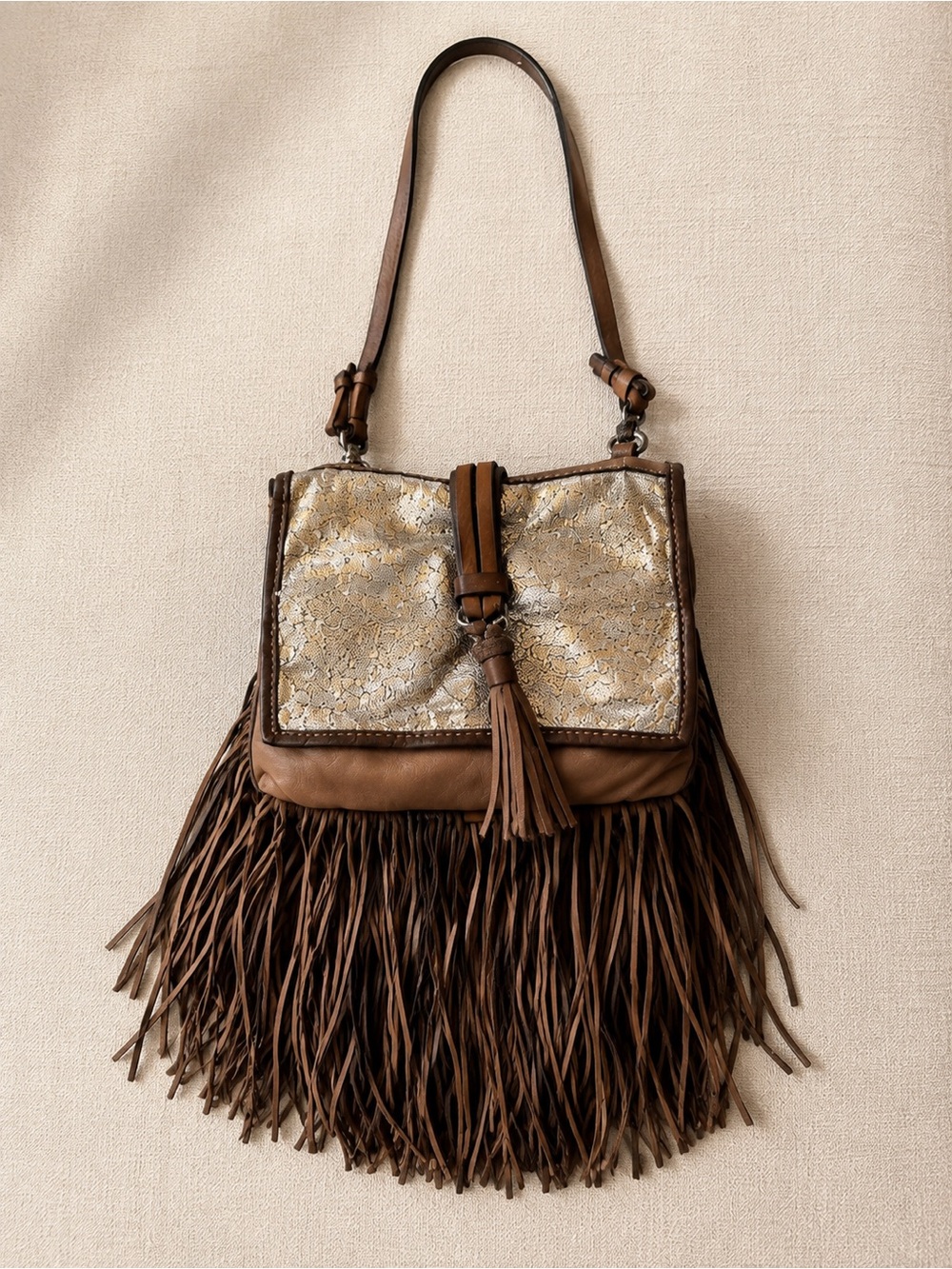 Caterina Lucchi Made in Italy Leather Sequin Fringe Shoulder Bag